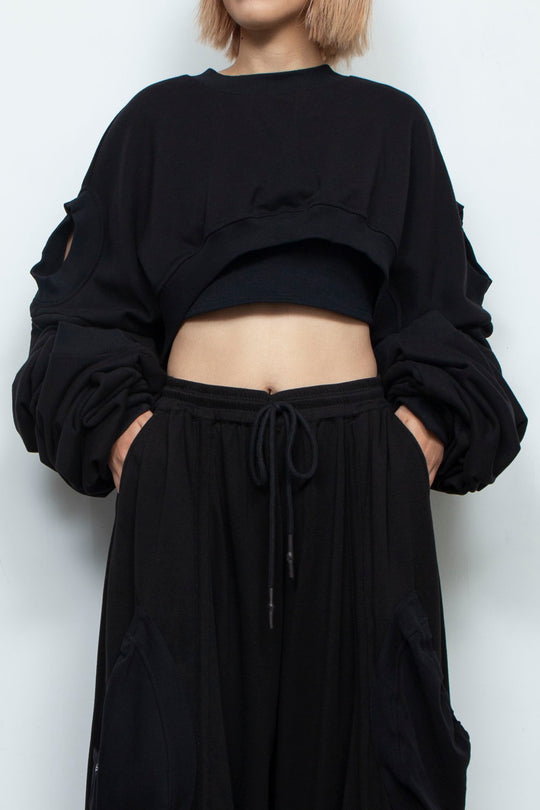 BLACK OVERSIZED TRANSFORMER CROPPED SWEATSHIRT