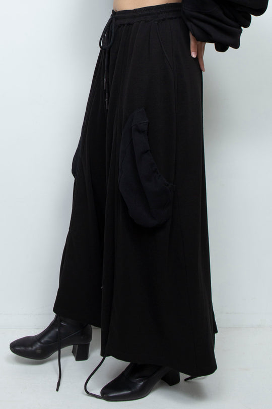 BLACK WIDE-LEG RELAXED-FIT DRAWSTRING PANTS