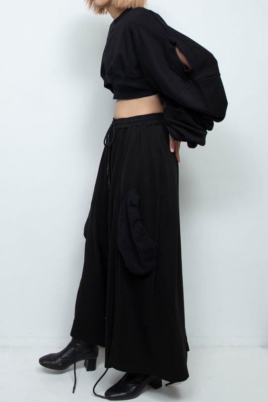 BLACK OVERSIZED TRANSFORMER CROPPED SWEATSHIRT