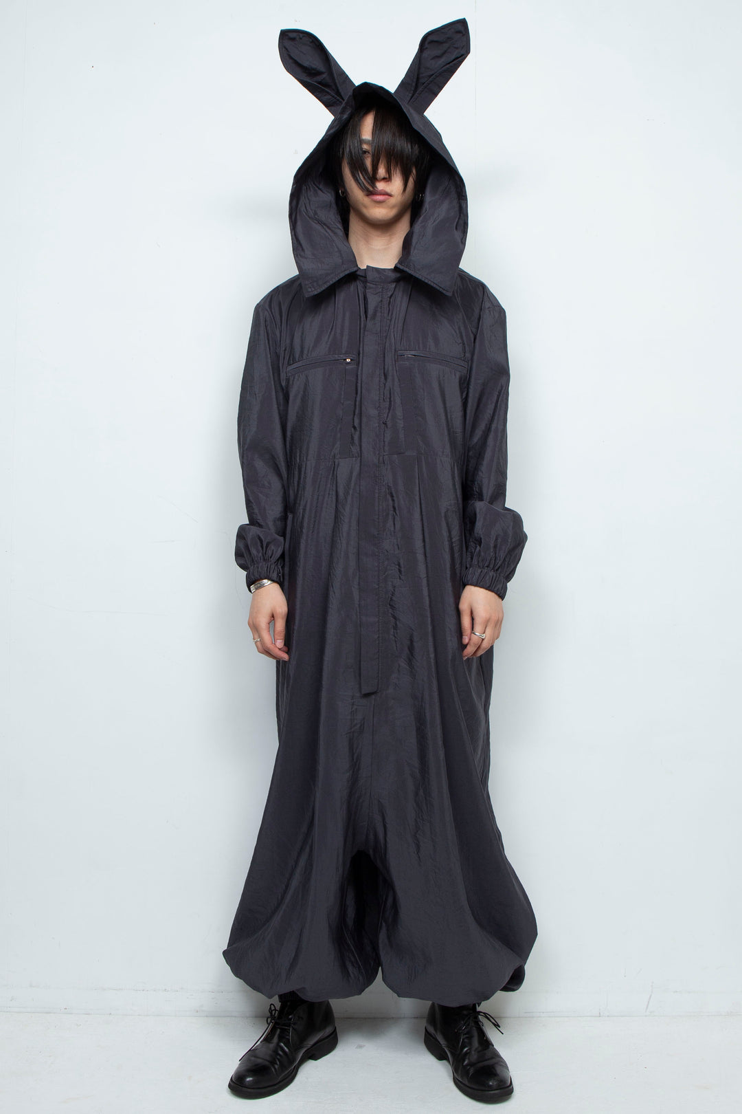 Black Hooded Jumpsuit with Rabbit Ears