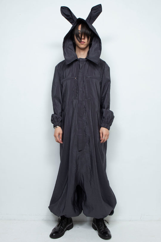 Black Hooded Jumpsuit with Rabbit Ears