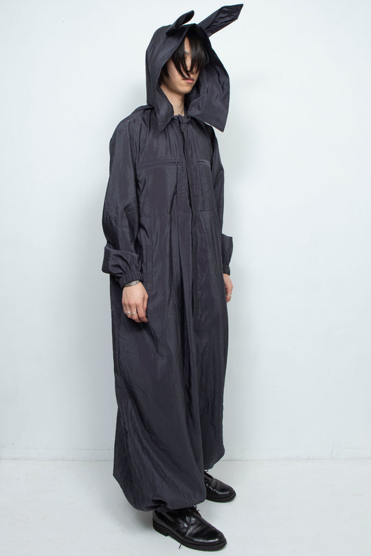 Black Hooded Jumpsuit with Rabbit Ears