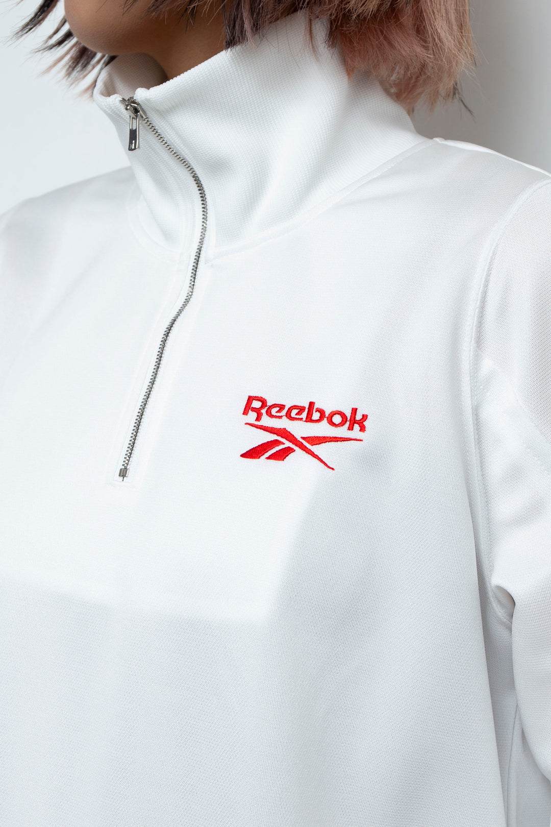 Reebok half zip deformed sweat shirt White