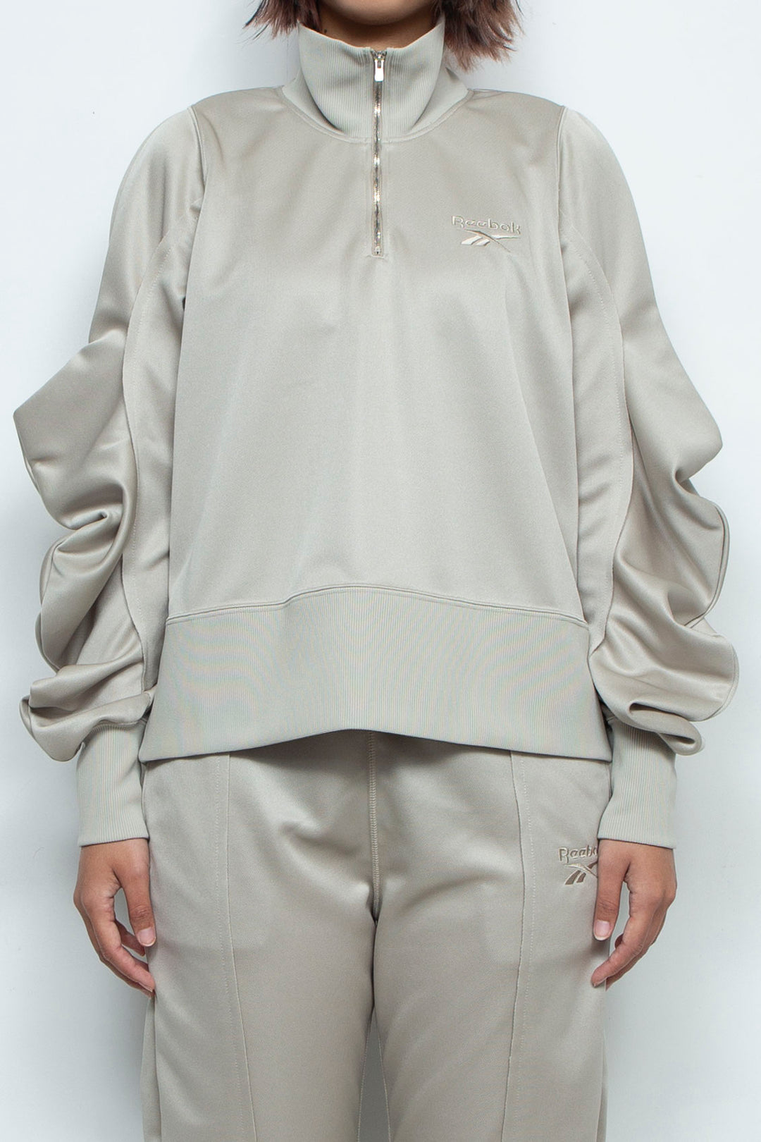 Reebok half zip deformed sweat shirt Greige