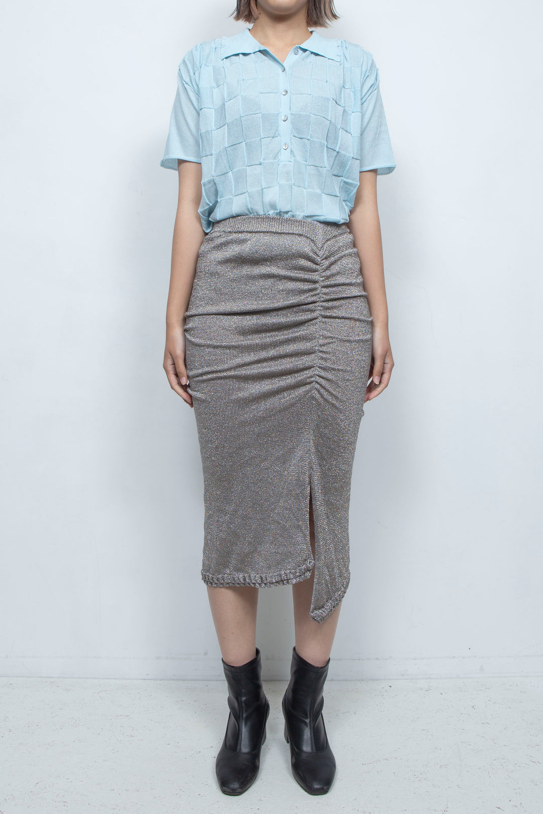 Slit Knit Skirt Silver