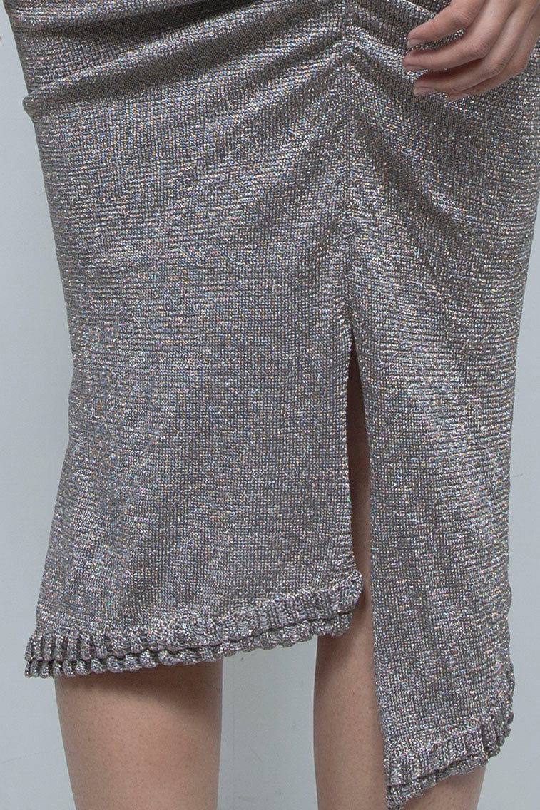 Slit Knit Skirt Silver
