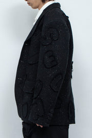 Multi-pattern raw edge Jacket BLACK