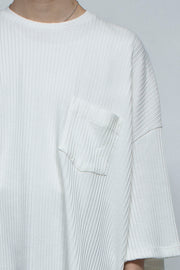 Pleated Rib Knit Side Vent T-shirt WHITE