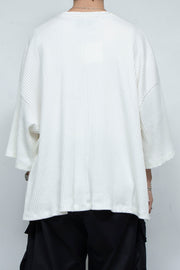 Pleated Rib Knit Side Vent T-shirt WHITE