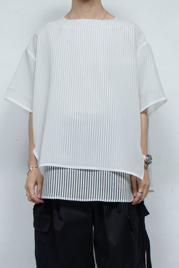 Boat Neck Faux Layered Pullover WHITE