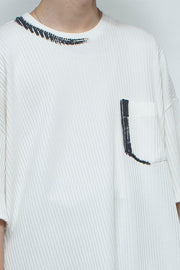 Hand Painted Pleated Rib Knit Side Vent T-shirt OFF WHITE