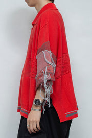 Thread Intarsia Summer Knit Polo Neck RED ORANGE