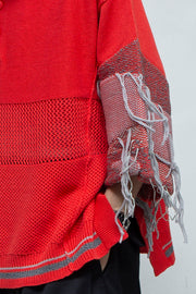Thread Intarsia Summer Knit Polo Neck RED ORANGE