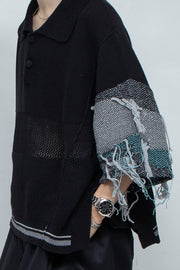 Thread Intarsia Summer Knit Polo Neck BLACK
