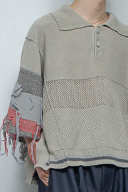 Thread Intarsia Summer Knit Polo Neck SAND