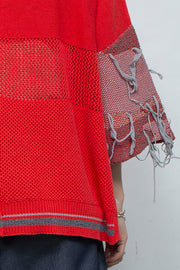 Thread Intarsia Summer Knit Crew Neck RED ORANGE