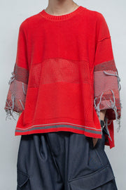 Thread Intarsia Summer Knit Crew Neck RED ORANGE