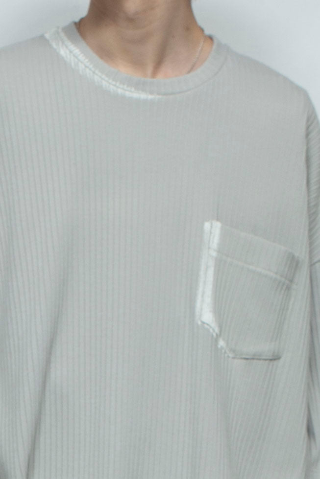 Hand Painted Pleated Rib Knit Side Vent T-shirt SAND