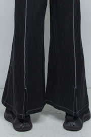Linen tuck pants Black