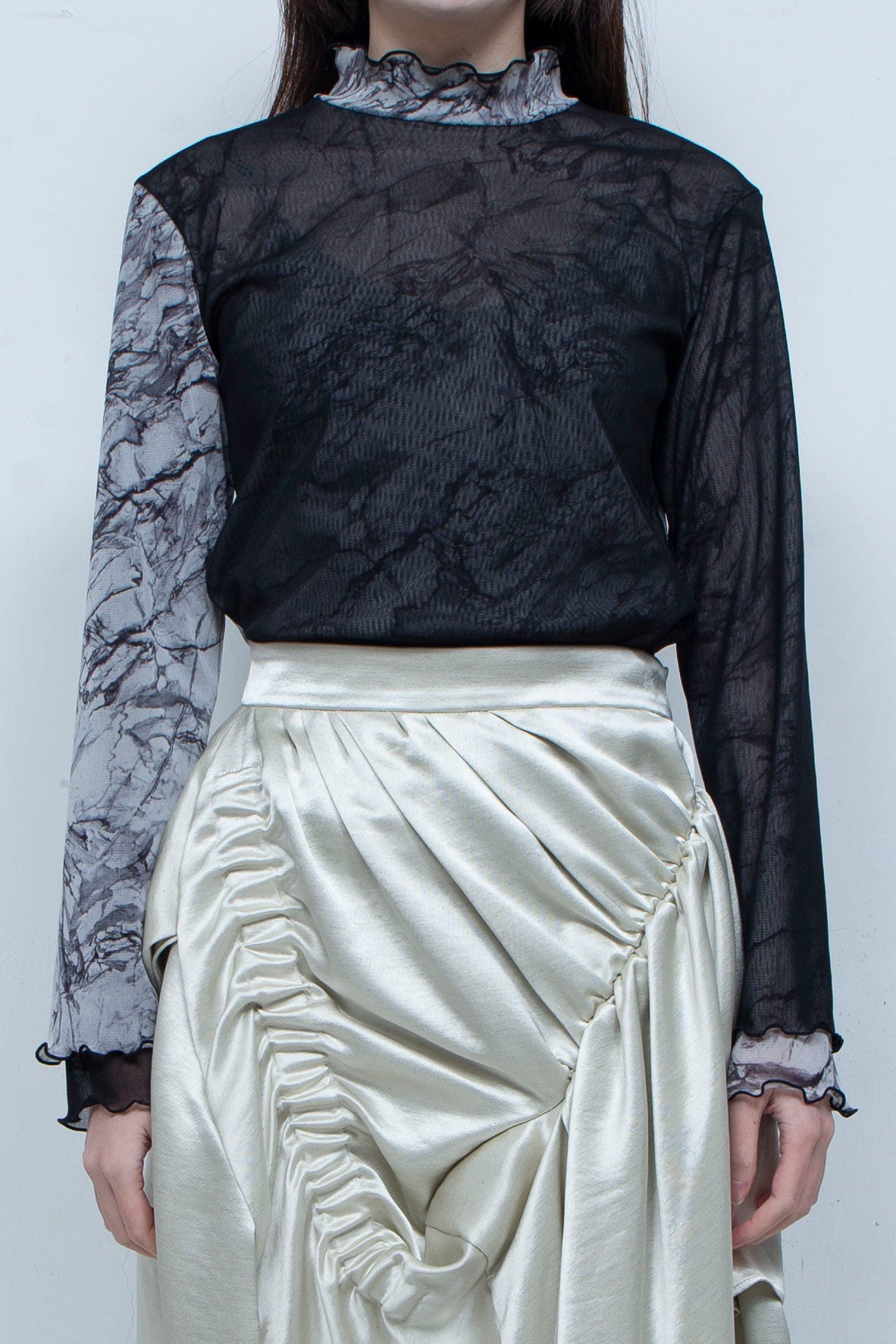 Printed net tulle tops BLACK / Fumiku(フミク) 通販・店舗 渋谷