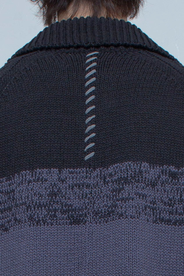 Intarsia knit shirt cardigan BLACK