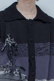 Intarsia knit shirt cardigan BLACK