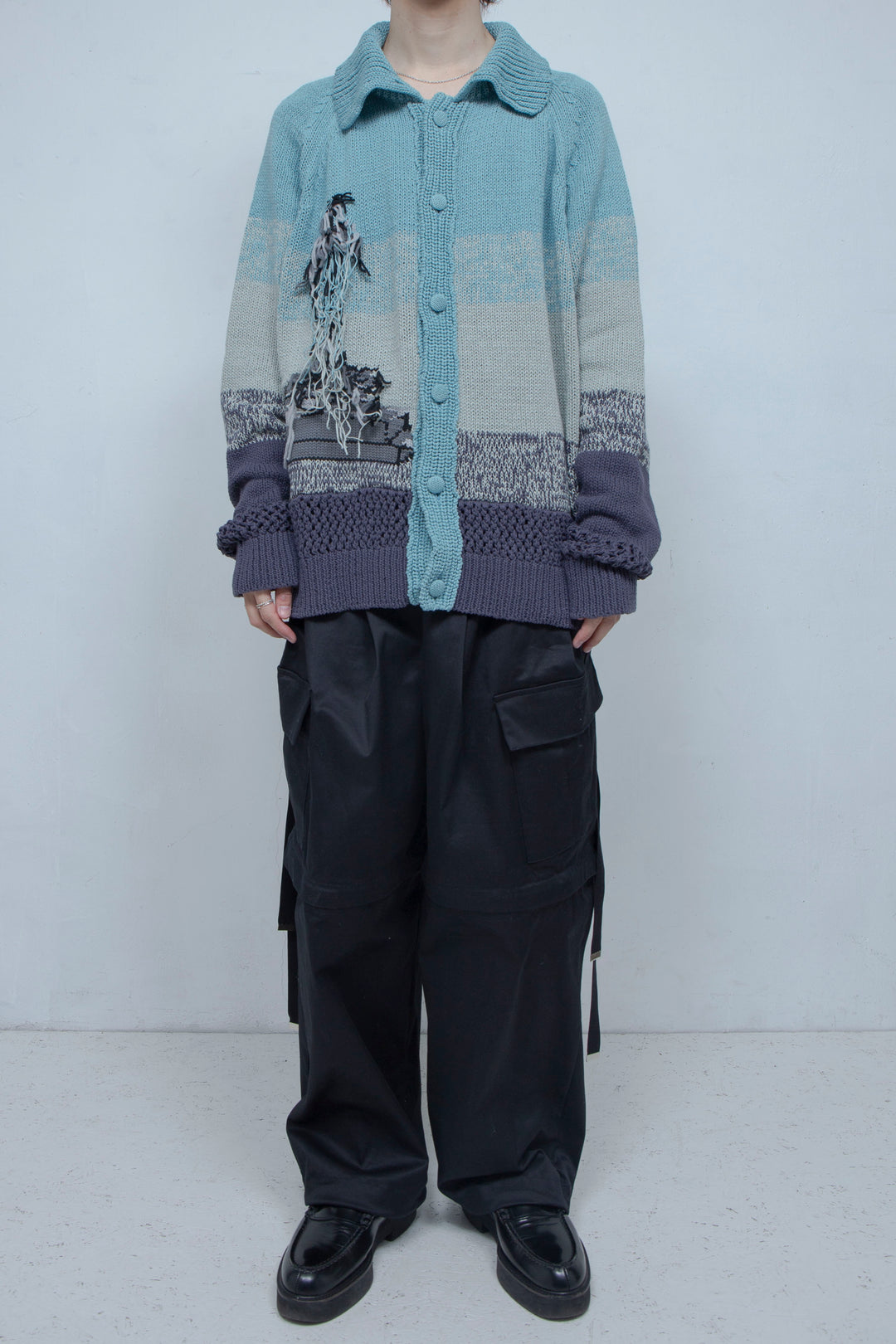 Intarsia knit shirt cardigan DIOPTASE