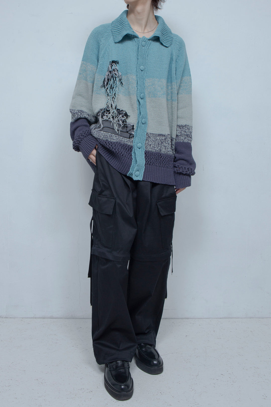 Intarsia knit shirt cardigan DIOPTASE