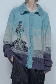 Intarsia knit shirt cardigan DIOPTASE
