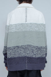 Intarsia knit shirt cardigan WHITE