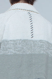 Intarsia knit shirt cardigan WHITE