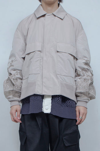 Multi-embroidered side-zip flight jacket BURLY WOOD