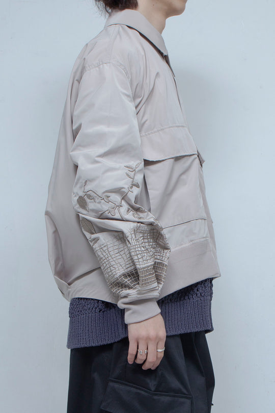 Multi-embroidered side-zip flight jacket BURLY WOOD