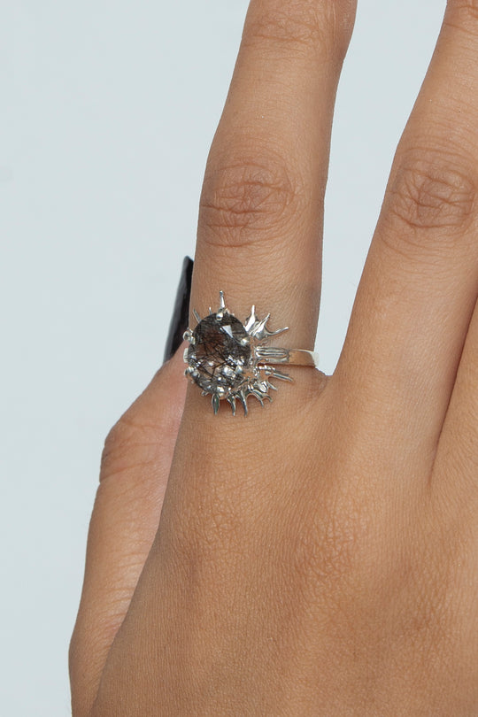 tourmalized quartz thorn ring