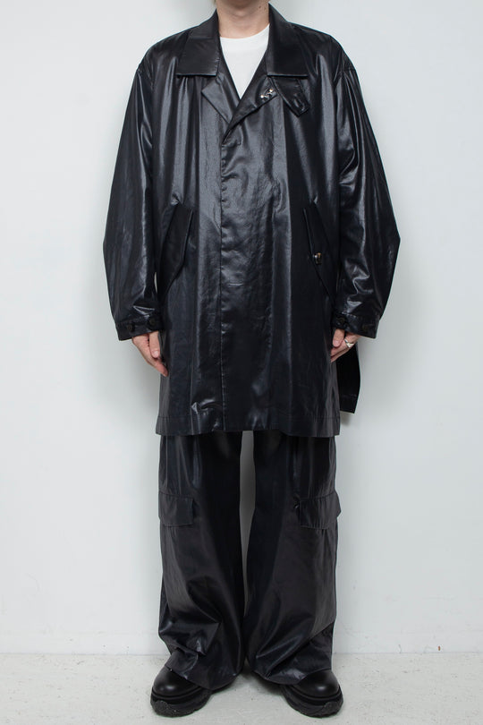 FAKE-FAKE LEATHER II Thin Flap Baggy Trousers BLACK