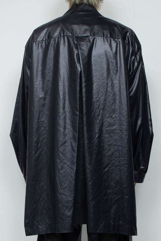 FAKE-FAKE LEATHER II Stand Collar Light Coat BLACK