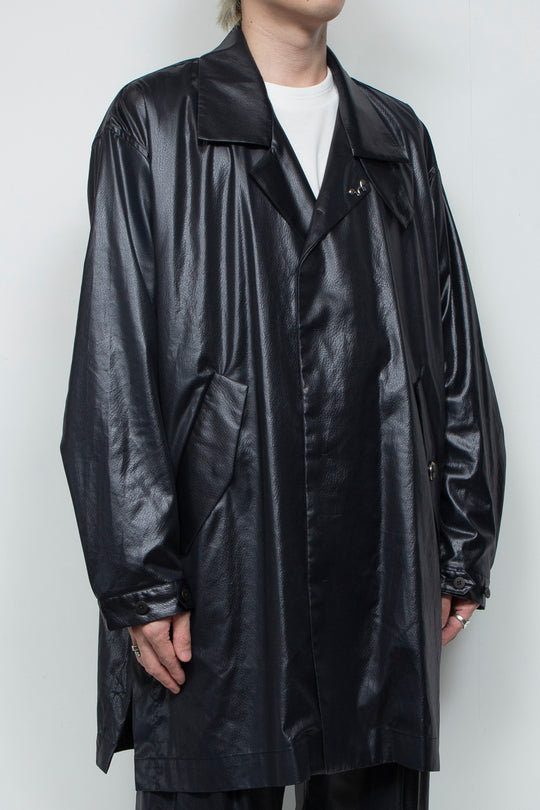 FAKE-FAKE LEATHER II Stand Collar Light Coat BLACK