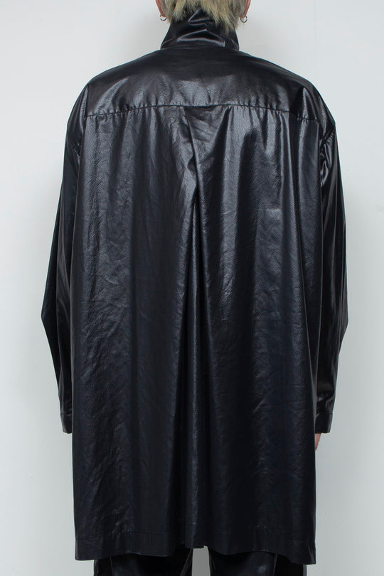 FAKE-FAKE LEATHER II Stand Collar Light Coat BLACK