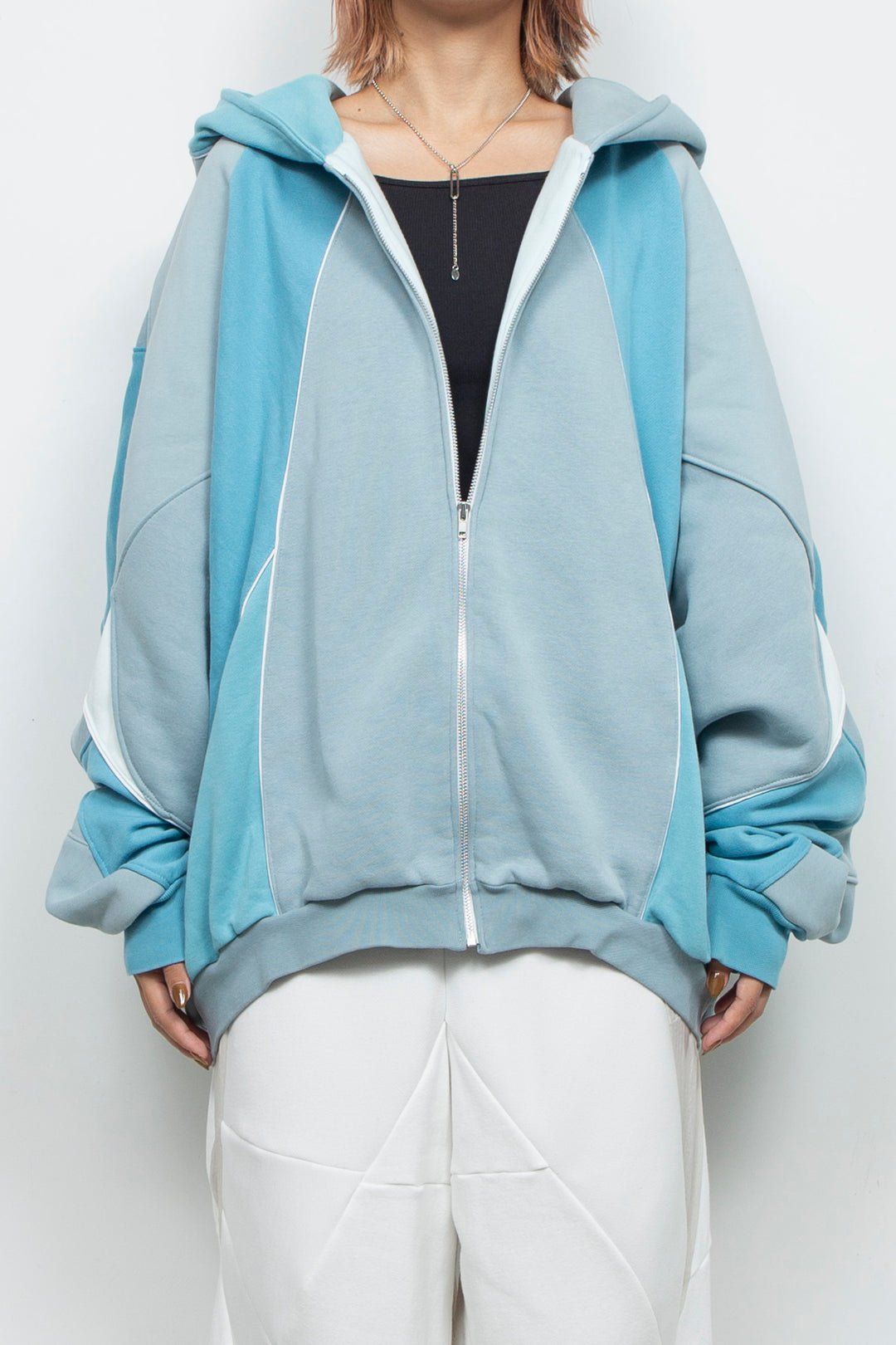 Facet Zip Long Hoodie SkyBlue Mix