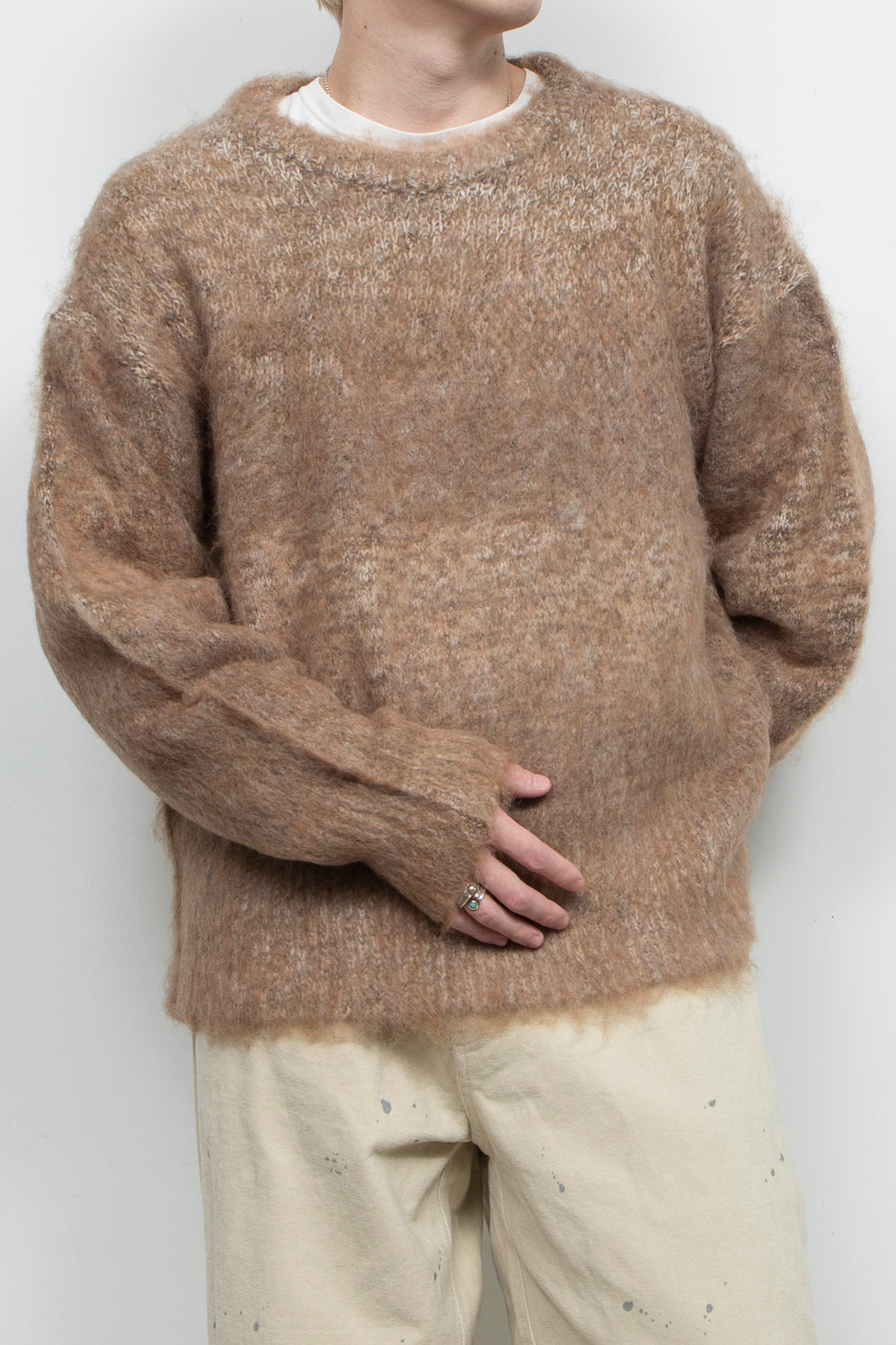 Alpaca Wool Gradient Shaggy Knit BEIGE