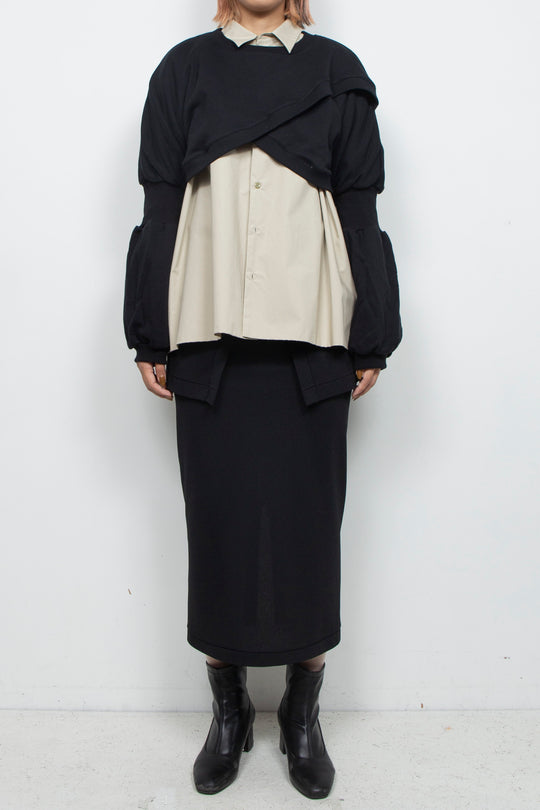 Wing Asymmetric Short Rib Top Black