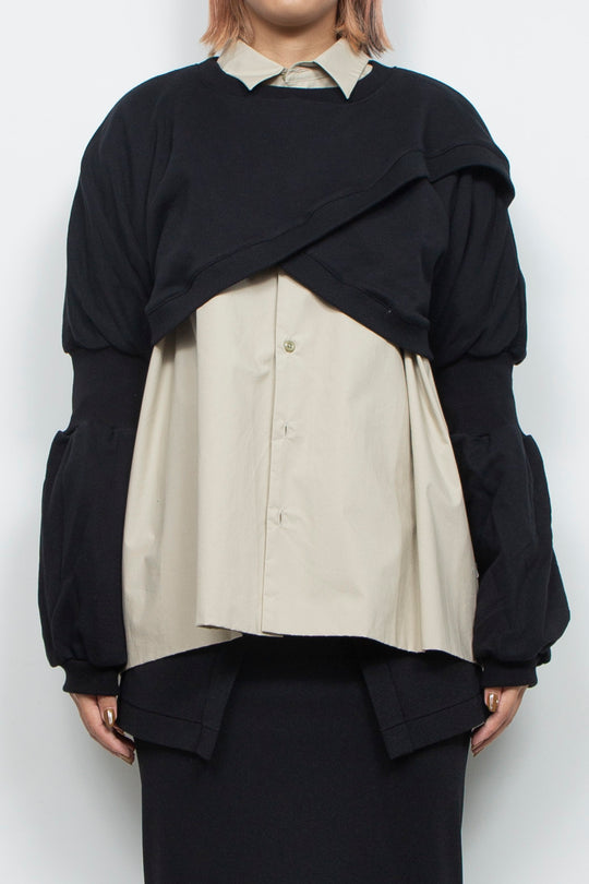 Wing Asymmetric Short Rib Top Black