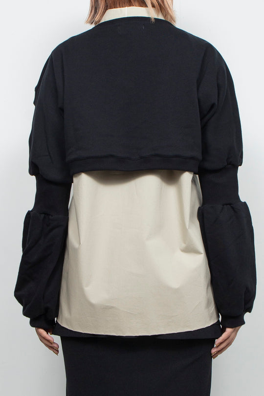Wing Asymmetric Short Rib Top Black