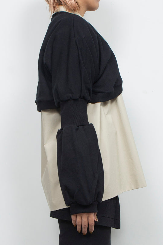 Wing Asymmetric Short Rib Top Black