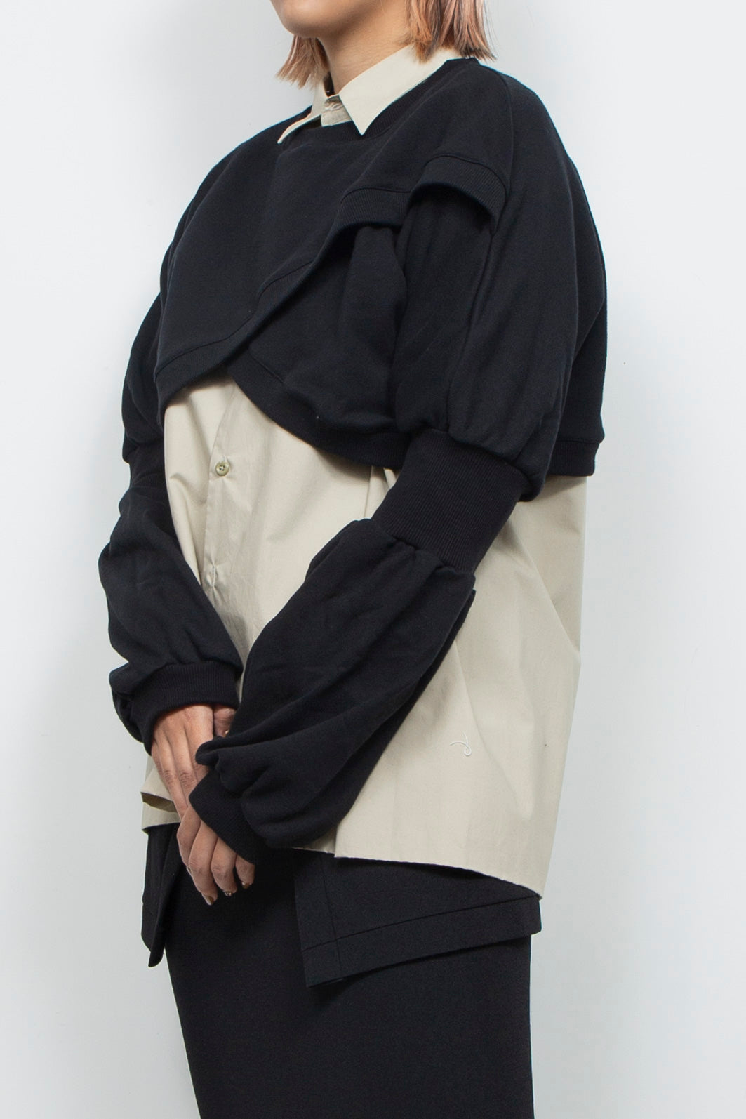 Wing Asymmetric Short Rib Top Black