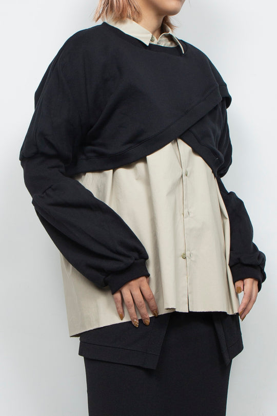 Wing Asymmetric Short Rib Top Black