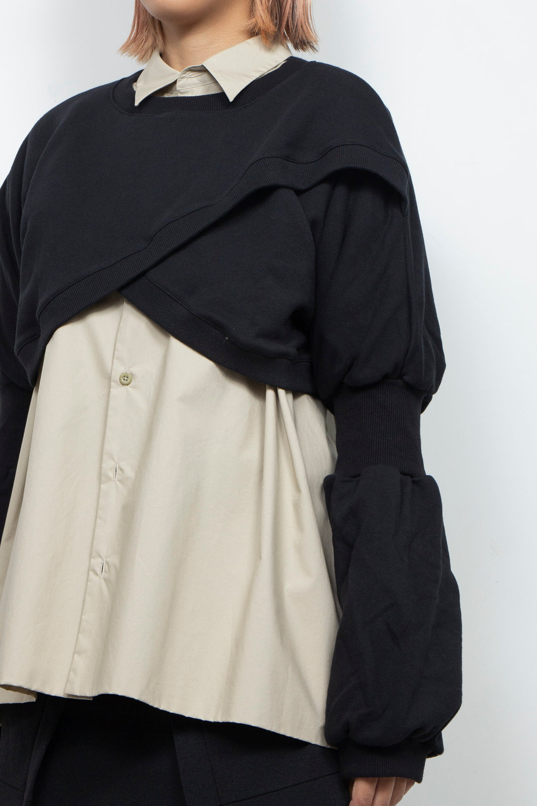 Wing Asymmetric Short Rib Top Black