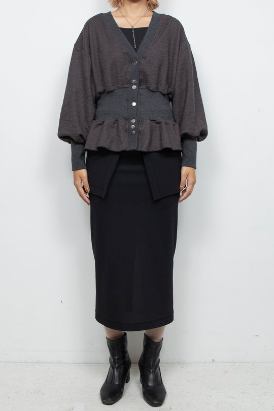 Tweed Jersey Peplum Cardigan Gray