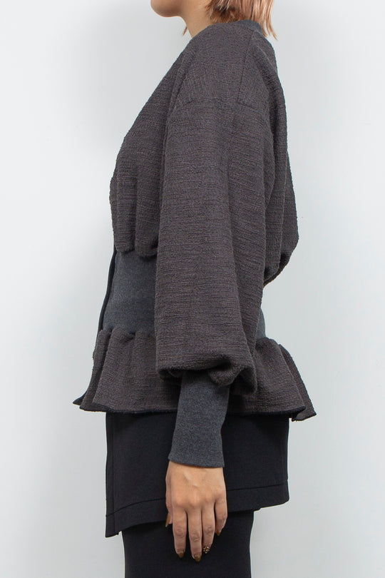 Tweed Jersey Peplum Cardigan Gray