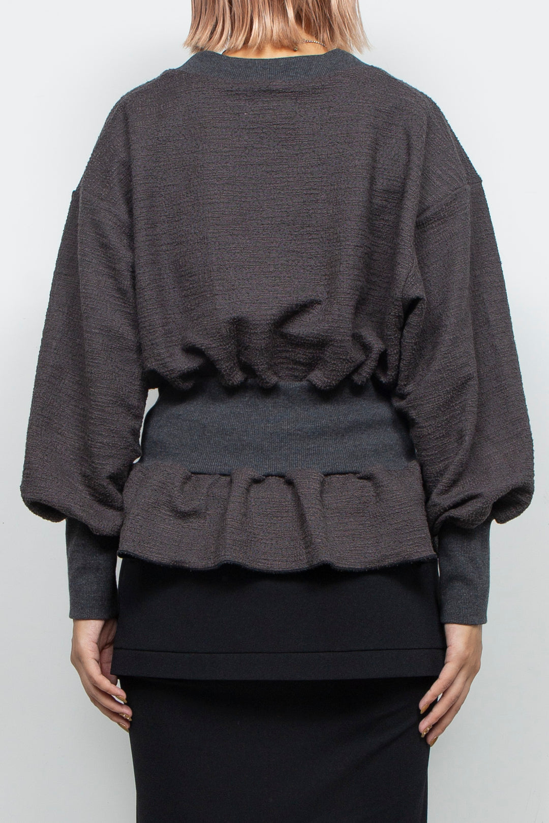 Tweed Jersey Peplum Cardigan Gray